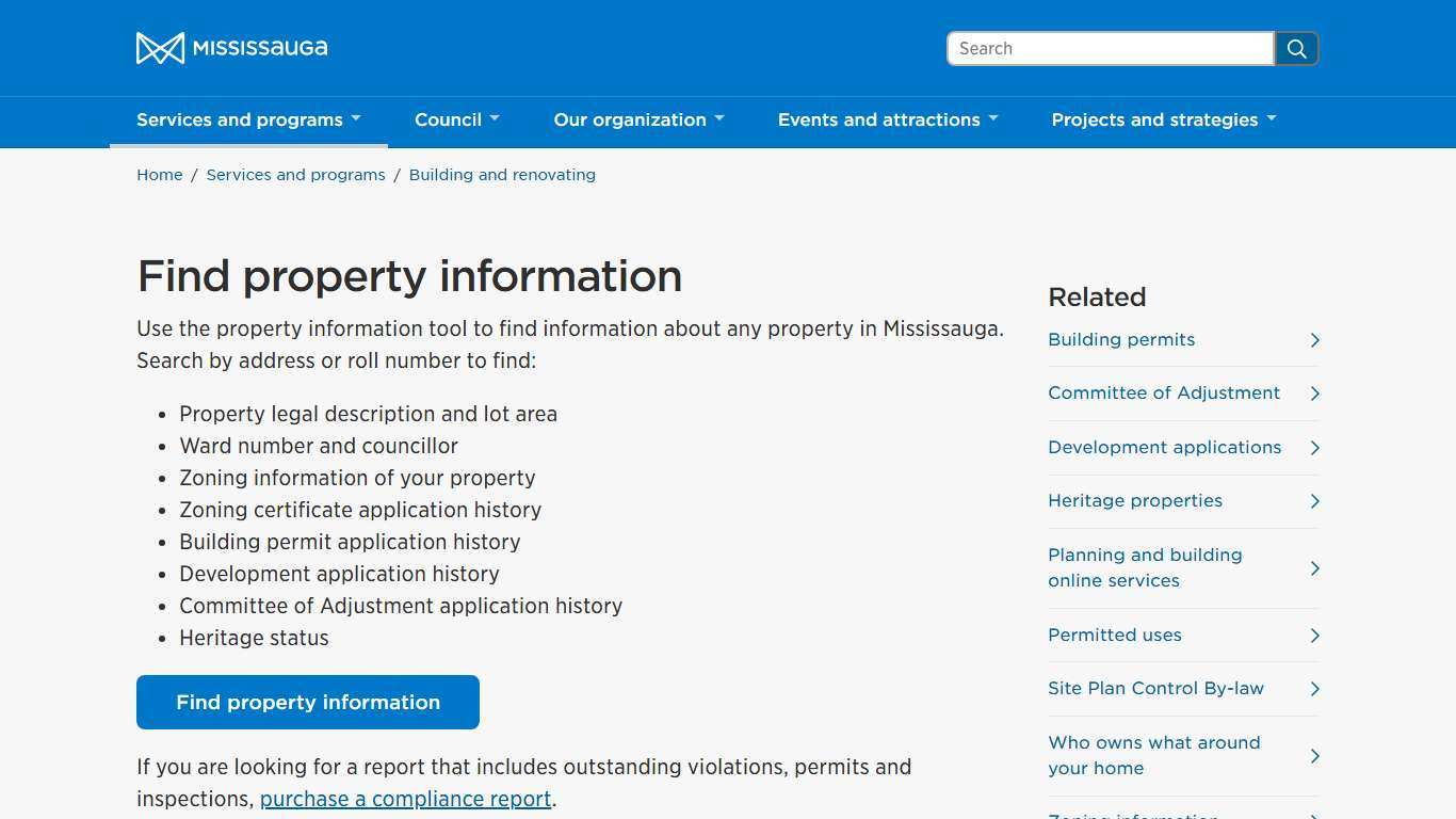Find property information – City of Mississauga