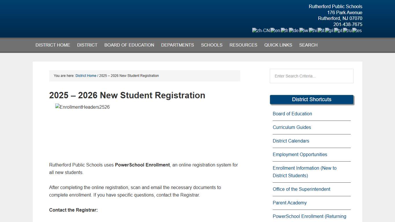2025 – 2026 New Student Registration - Rutherford Public Schools